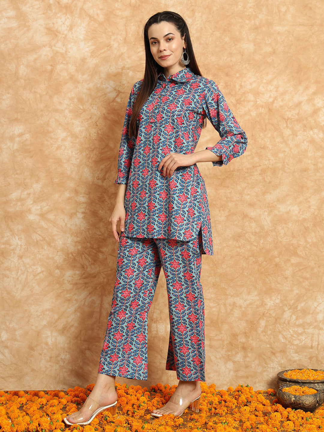 Chic Pure Cotton Floral Printed Casual Co-Ord Set for Women