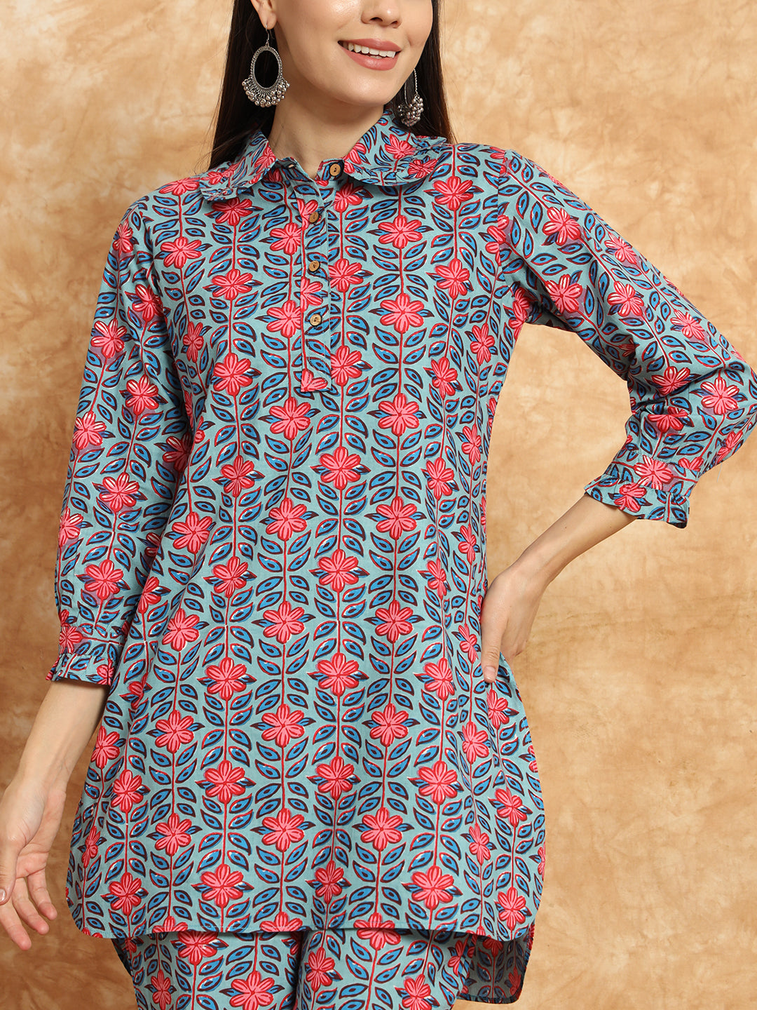 Chic Pure Cotton Floral Printed Casual Co-Ord Set for Women