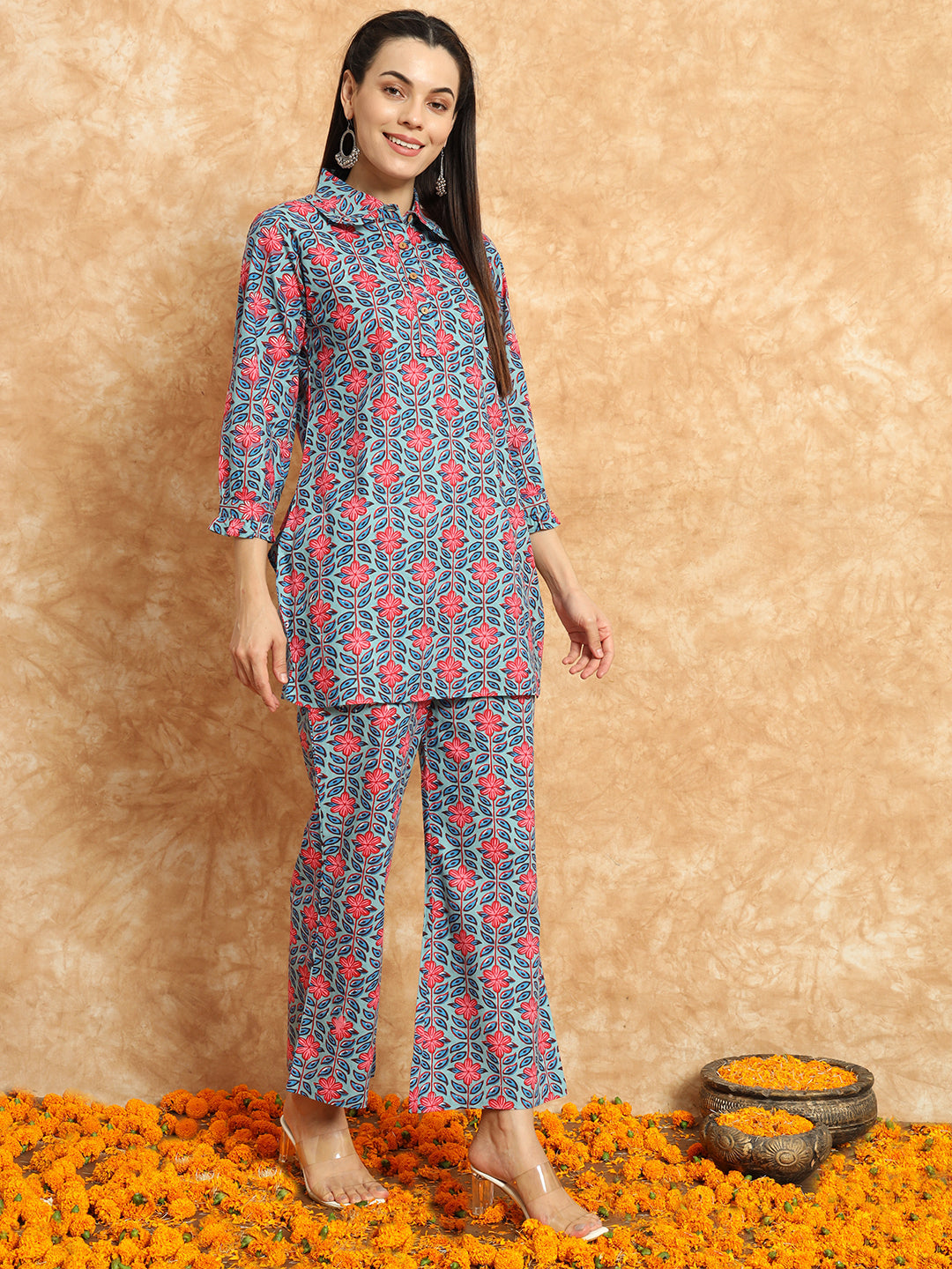 Chic Pure Cotton Floral Printed Casual Co-Ord Set for Women