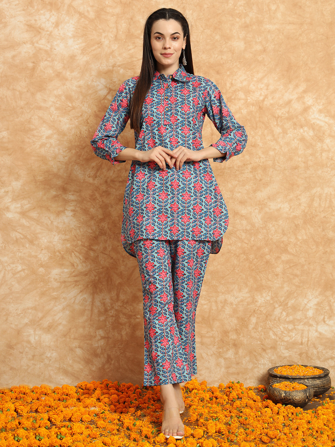 Chic Pure Cotton Floral Printed Casual Co-Ord Set for Women Gujari Jaipur 