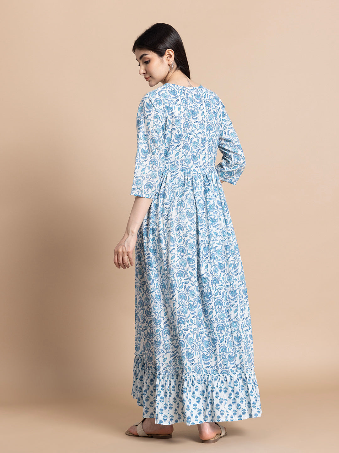 Blue Printed Pure Cotton Maternity Kurta for Women