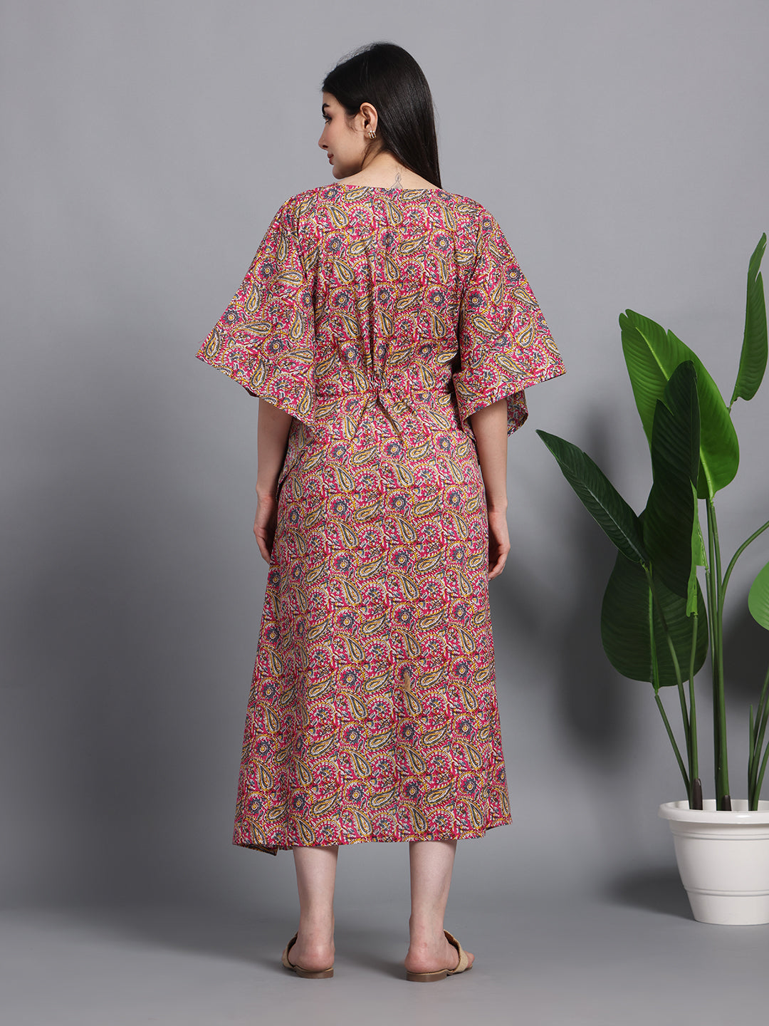 Women's Cotton Paisley Kaftan with Waist Tie