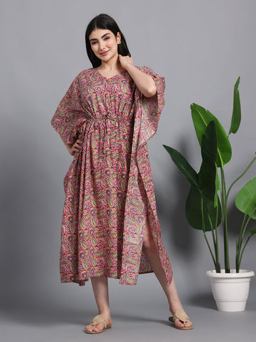 Women's Cotton Paisley Kaftan with Waist Tie