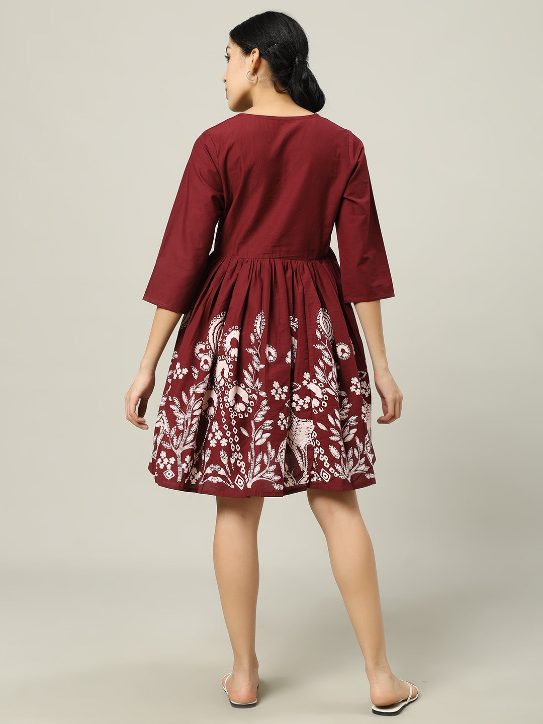 Maroon Printed Maternity Friendly Short Dress for Women