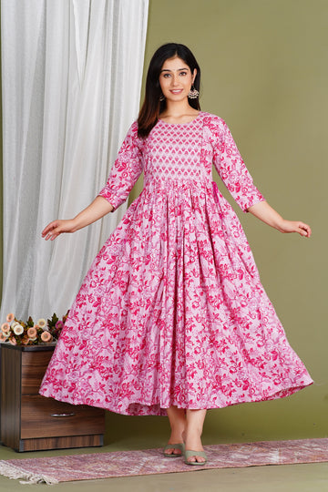 Pink Printed Feeding Friendly Maternity Kurta Style Gujari Jaipur