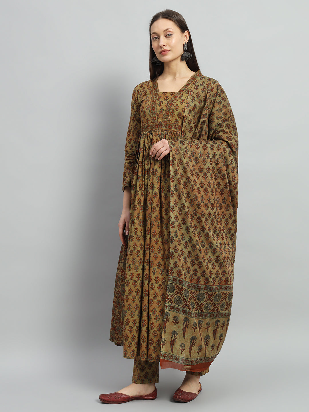 Printed Cotton Kurta Set with Dupatta for Women Wear