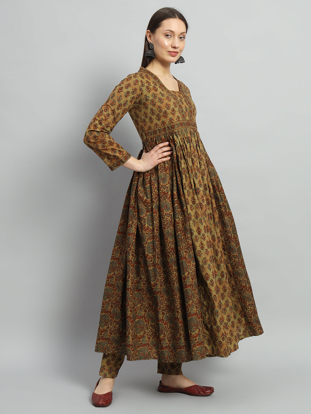 Brown Printed Kurta Pant Dupatta Ethnic Wear Set