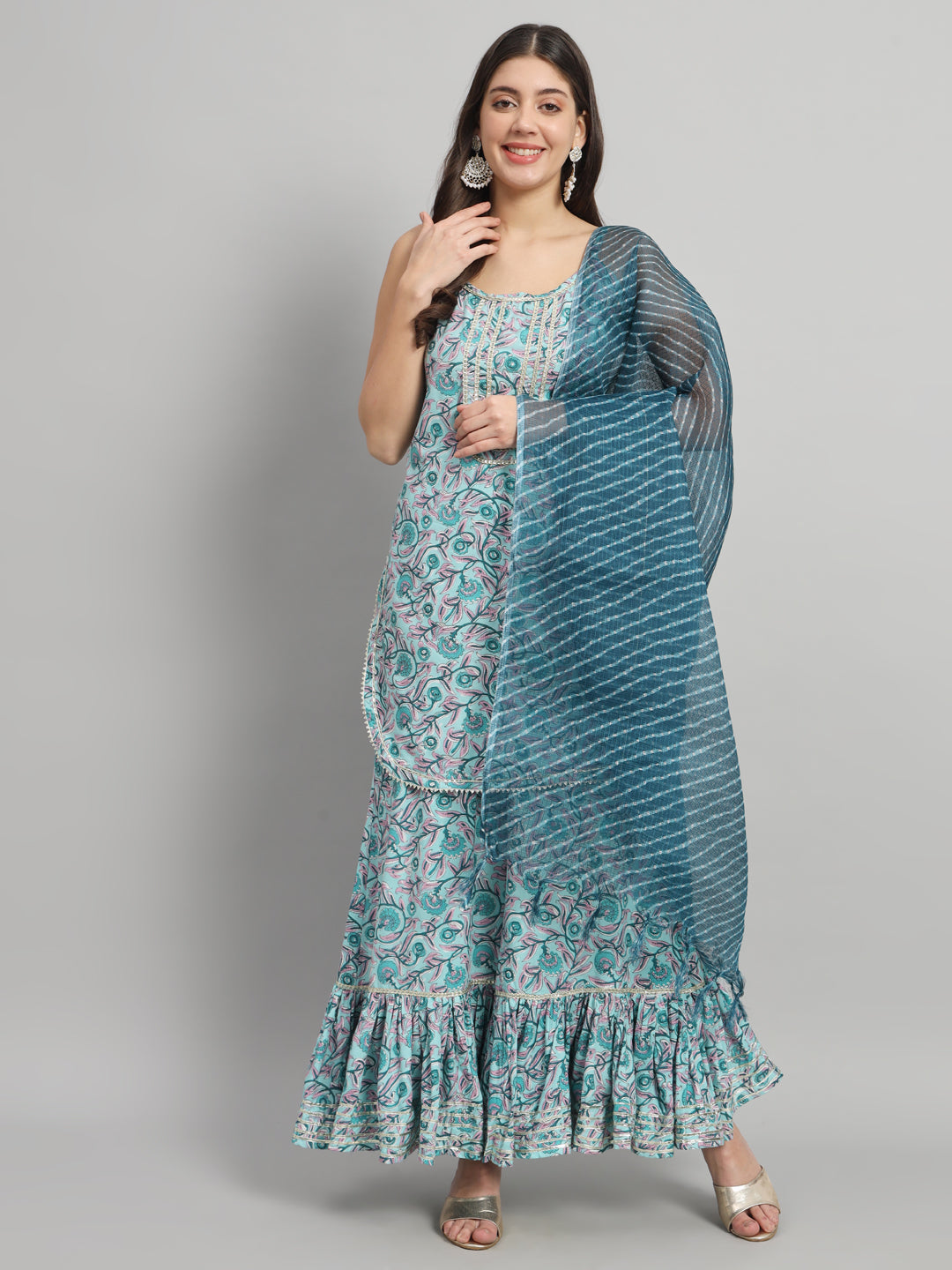 Elegant Ethnic Printed Sharara Set with Matching Dupatta
