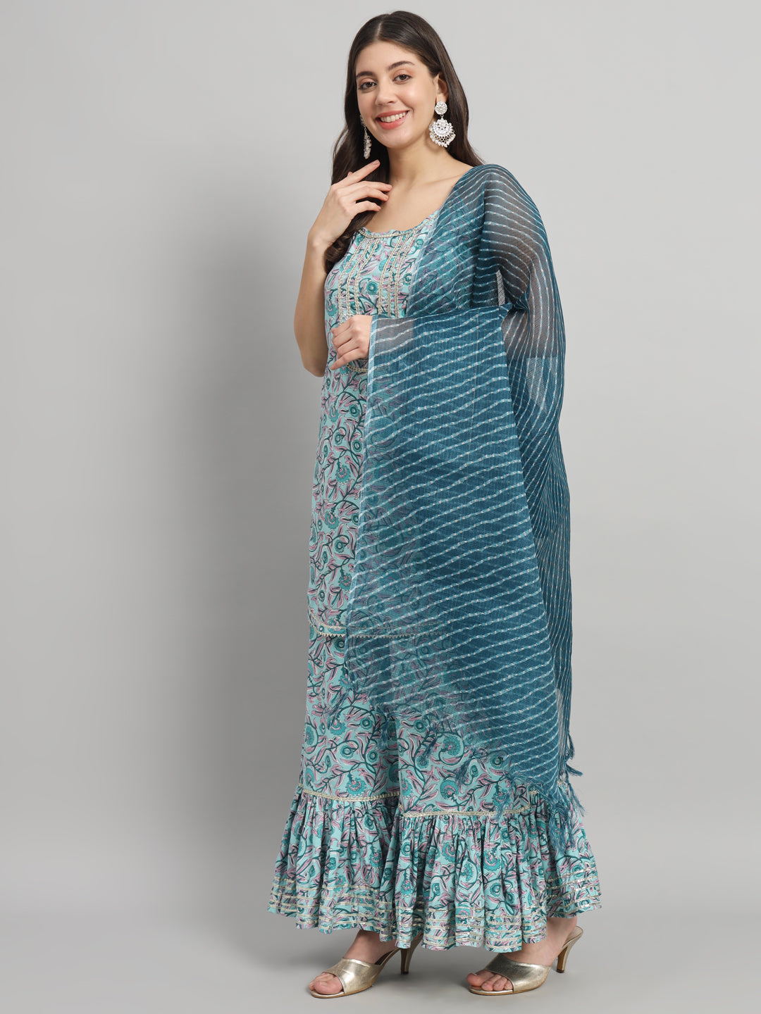 Elegant Ethnic Printed Sharara Set with Matching Dupatta