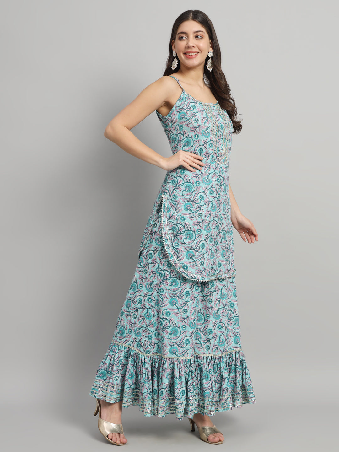 Elegant Ethnic Printed Sharara Set with Matching Dupatta
