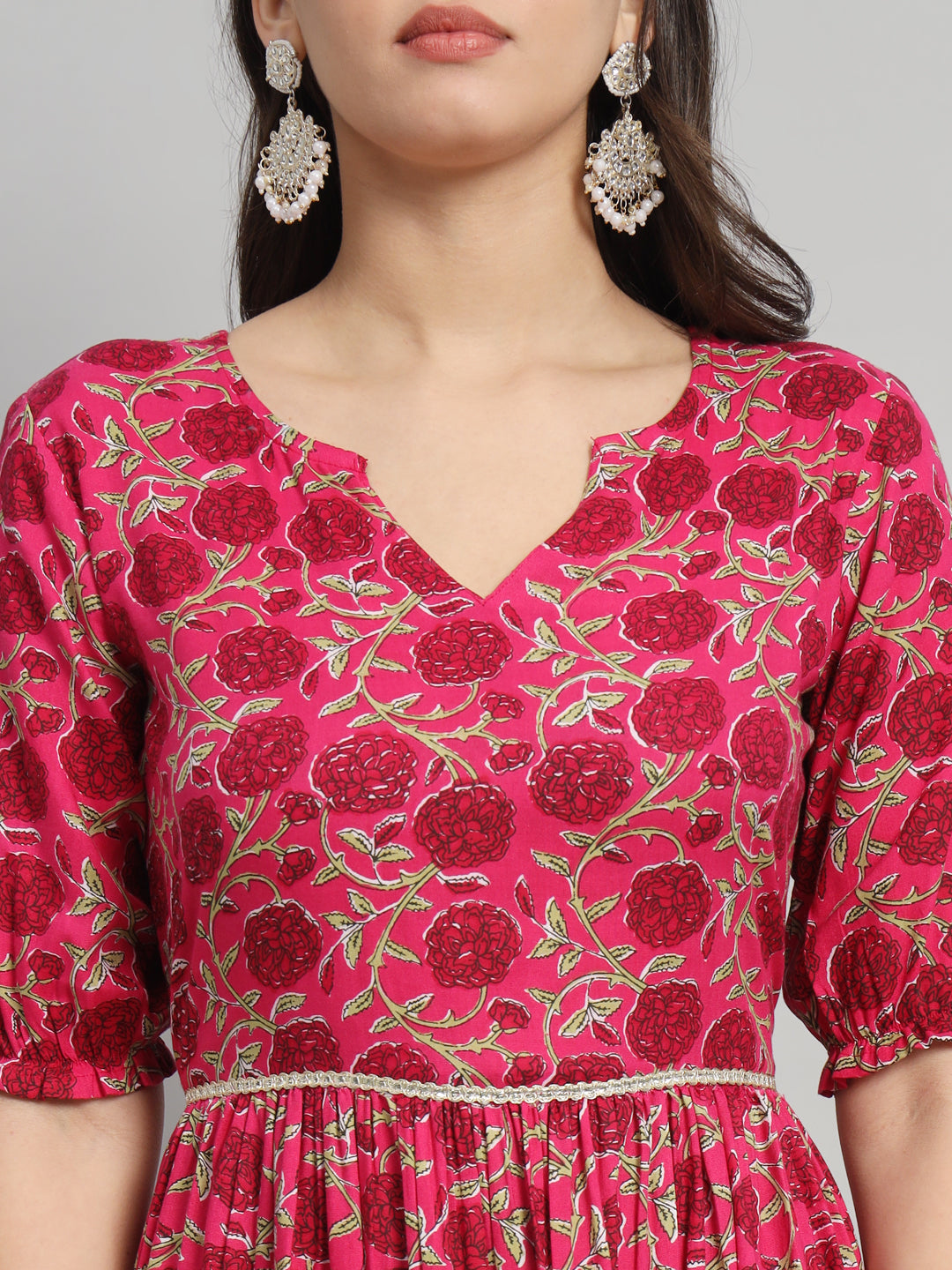 Elegant Red Floral Printed Anarkali Dress with Dupatta