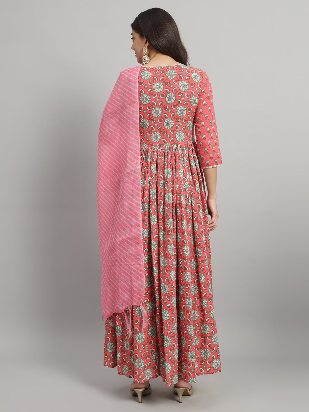 Dual-Print Cotton Anarkali Kurta Set with Coordinated Dupatta