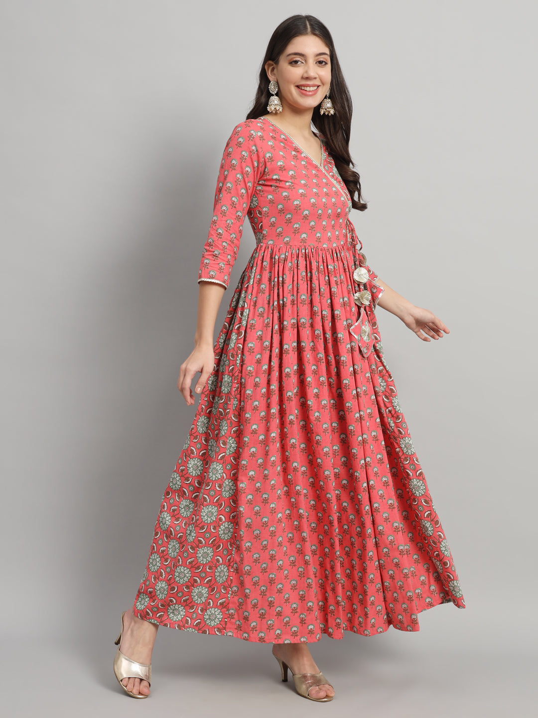 Dual-Print Cotton Anarkali Kurta Set with Coordinated Dupatta