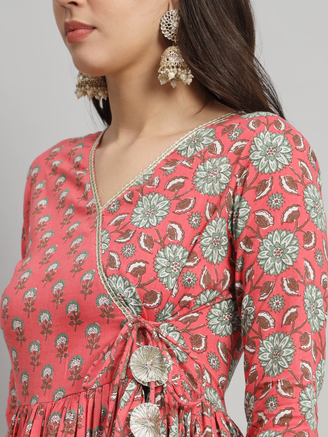 Dual-Print Cotton Anarkali Kurta Set with Coordinated Dupatta