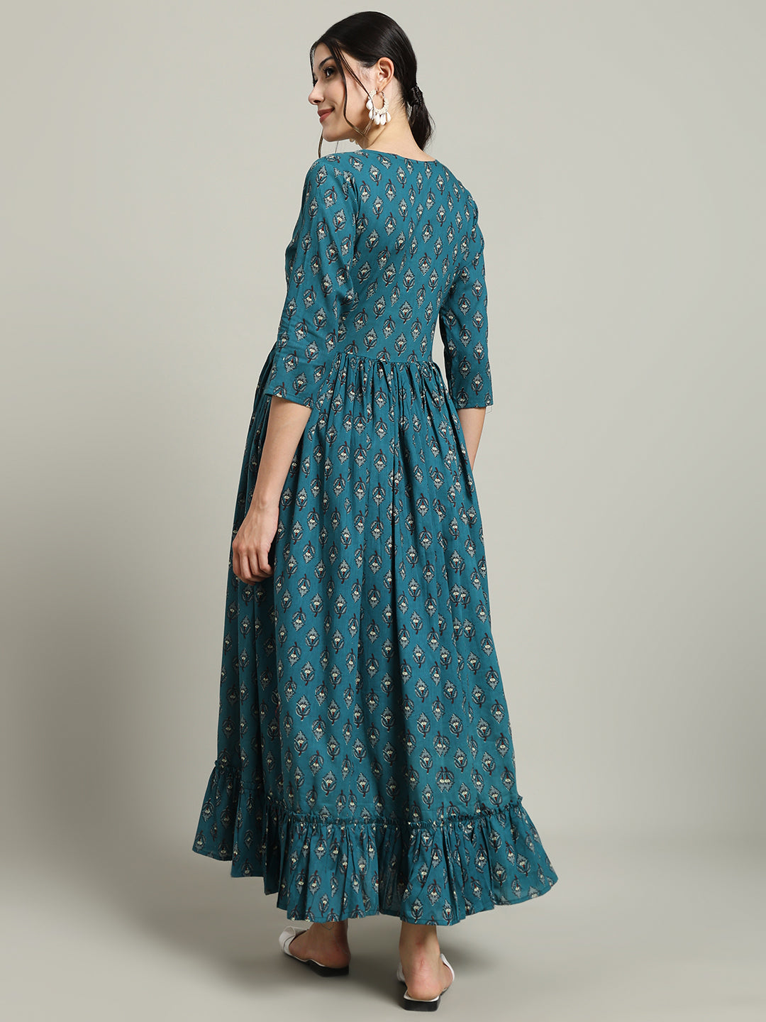 Teal Green Printed Maternity Kurta for Women
