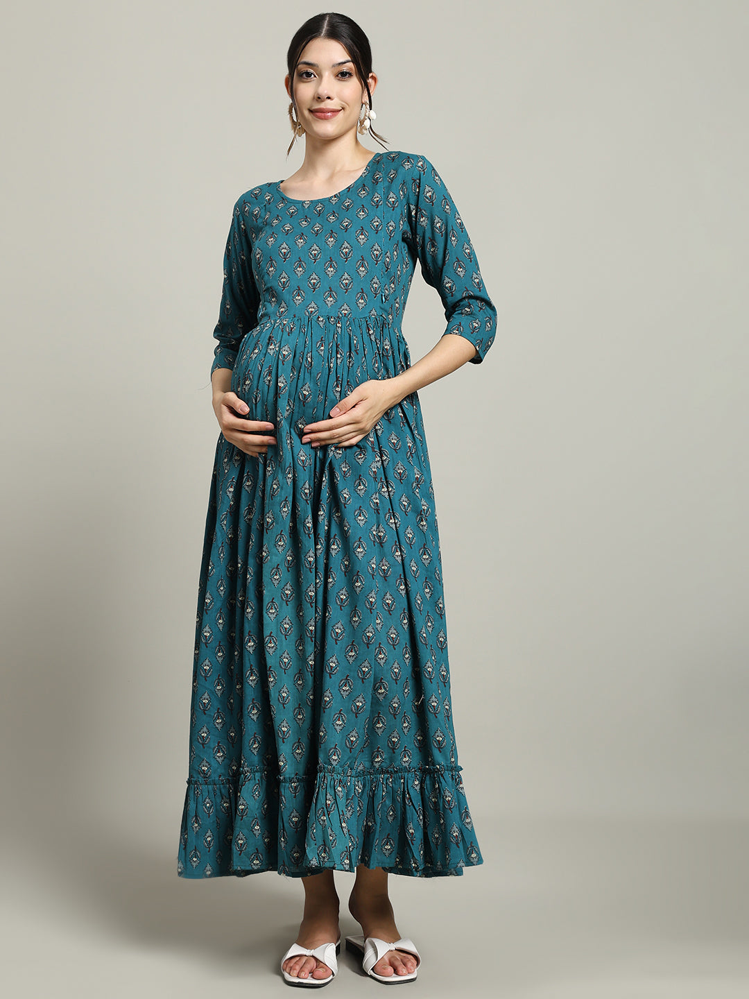 Teal Green Printed Maternity Kurta for Women Gujari Jaipur 