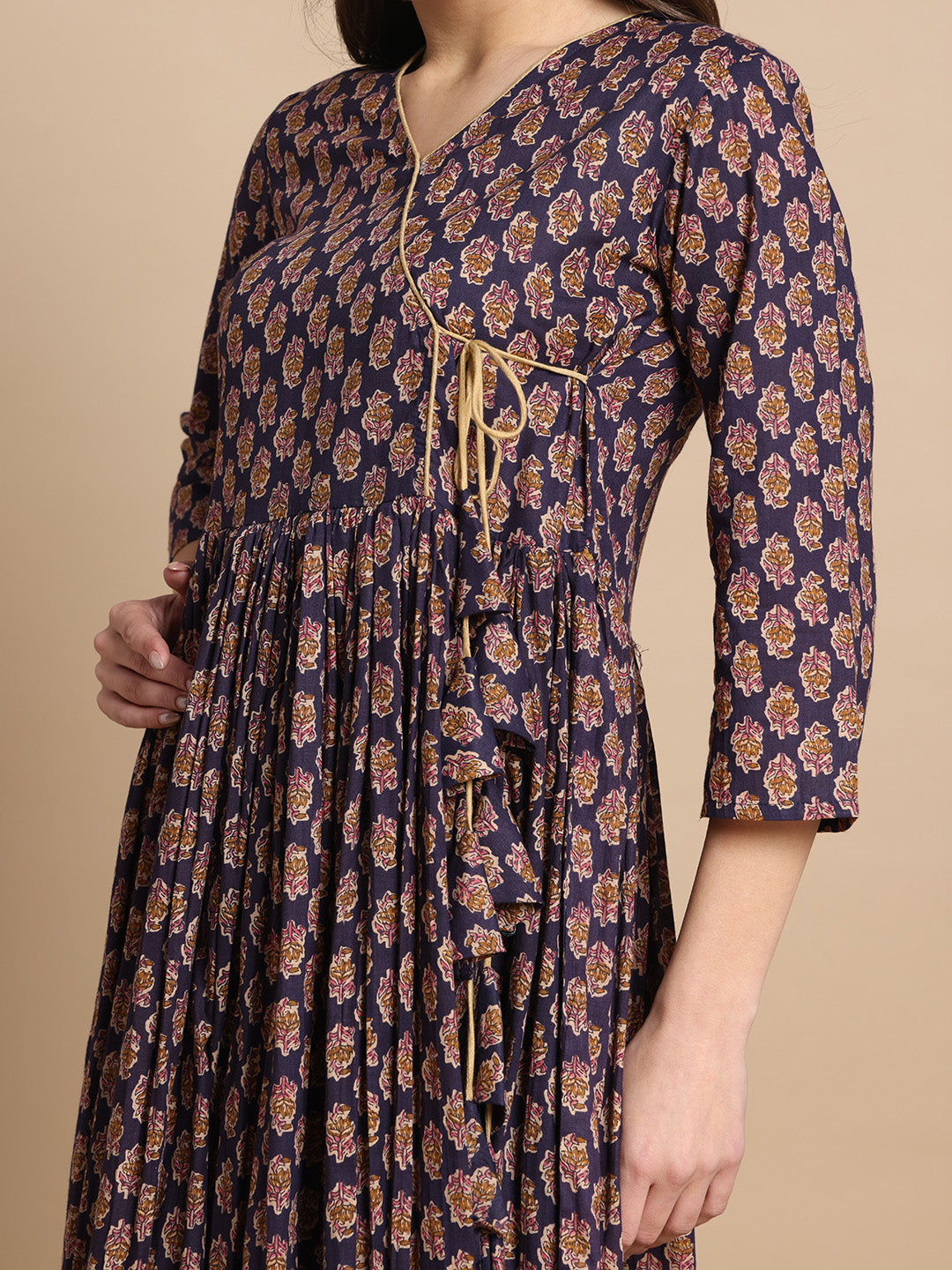 Deep Maroon Floral Printed Flared Anarkali Kurta for Women