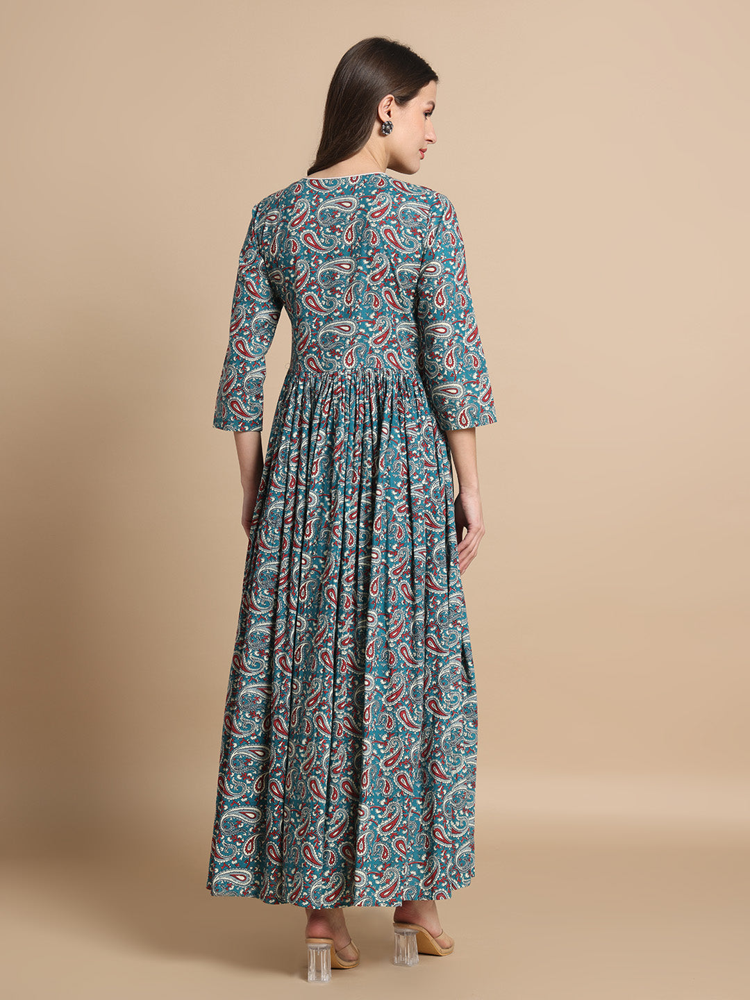 Printed Cotton Anarkali Kurta with Ribbon Detail Wear