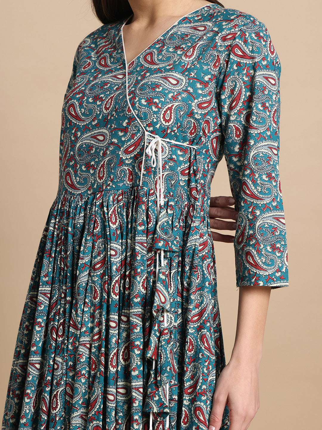 Printed Cotton Anarkali Kurta with Ribbon Detail Wear