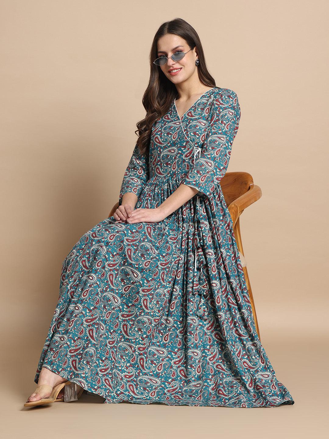 Printed Cotton Anarkali Kurta with Ribbon Detail Wear