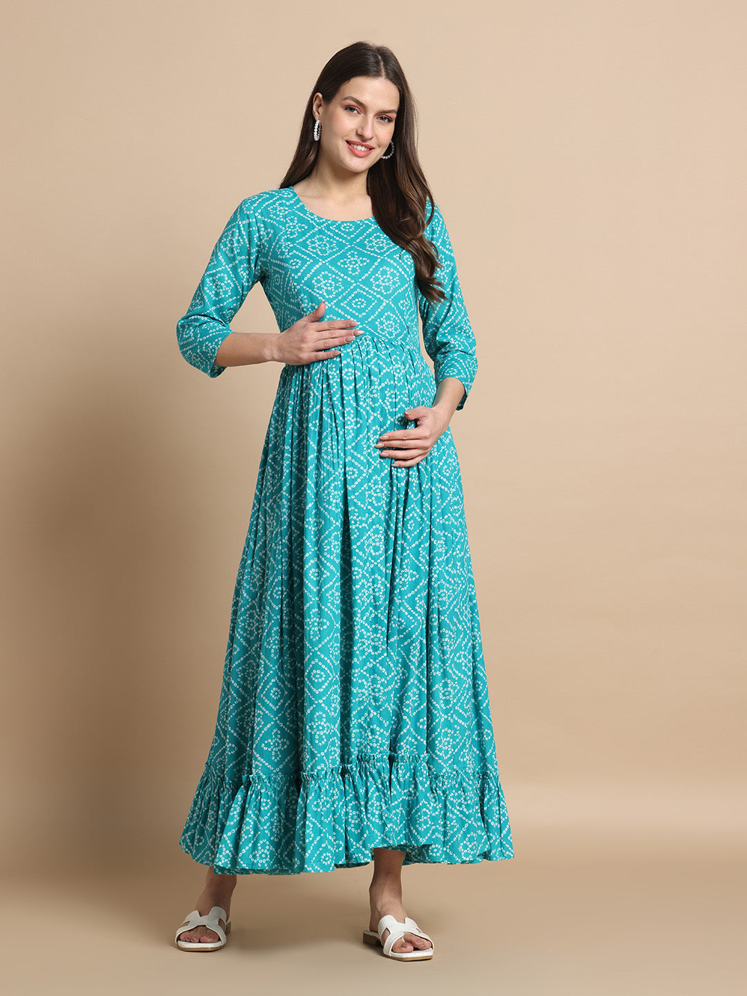 Blue Printed Feeding Friendly Maternity Kurta Wear