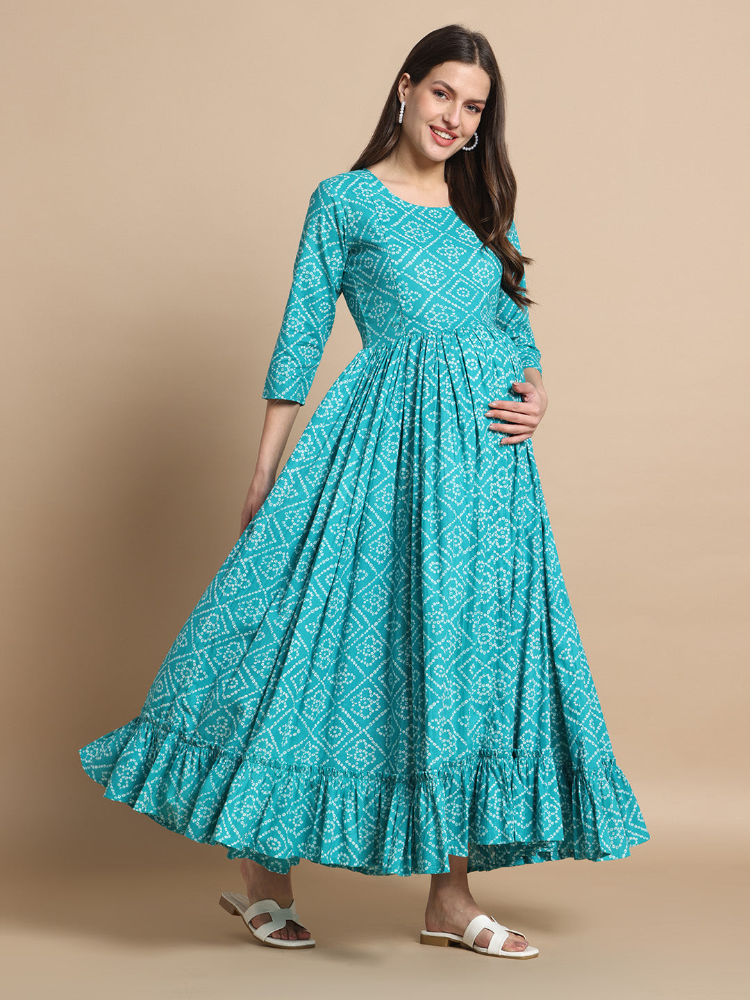 Blue Printed Feeding Friendly Maternity Kurta Wear