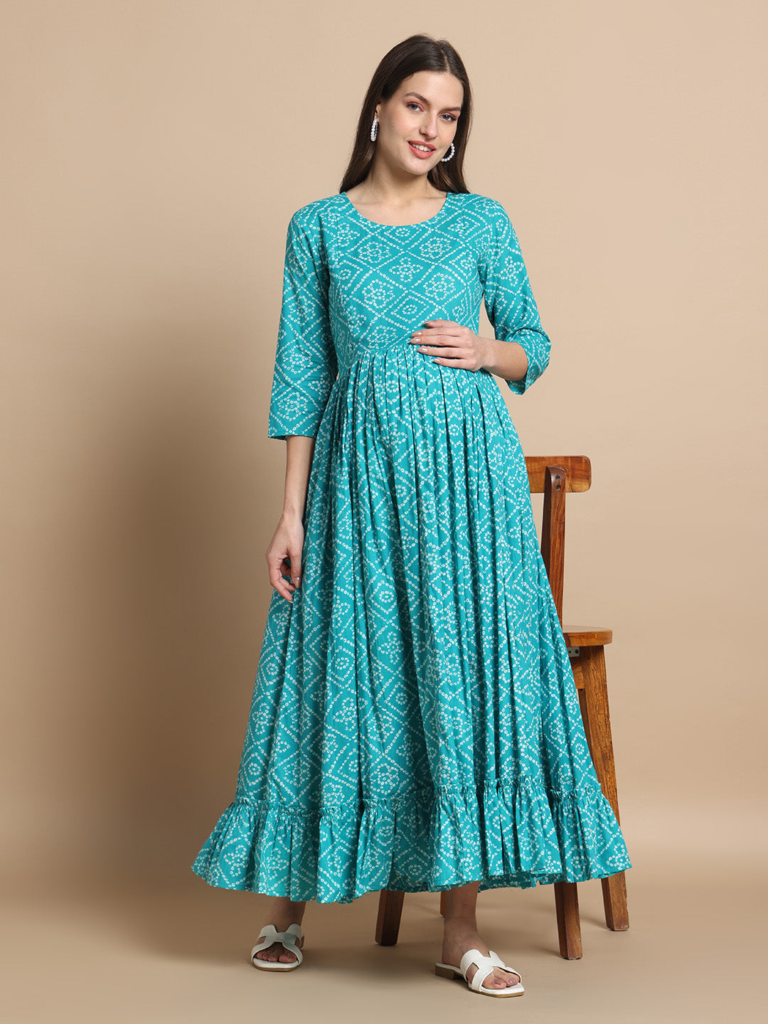 Blue Printed Feeding Friendly Maternity Kurta Wear