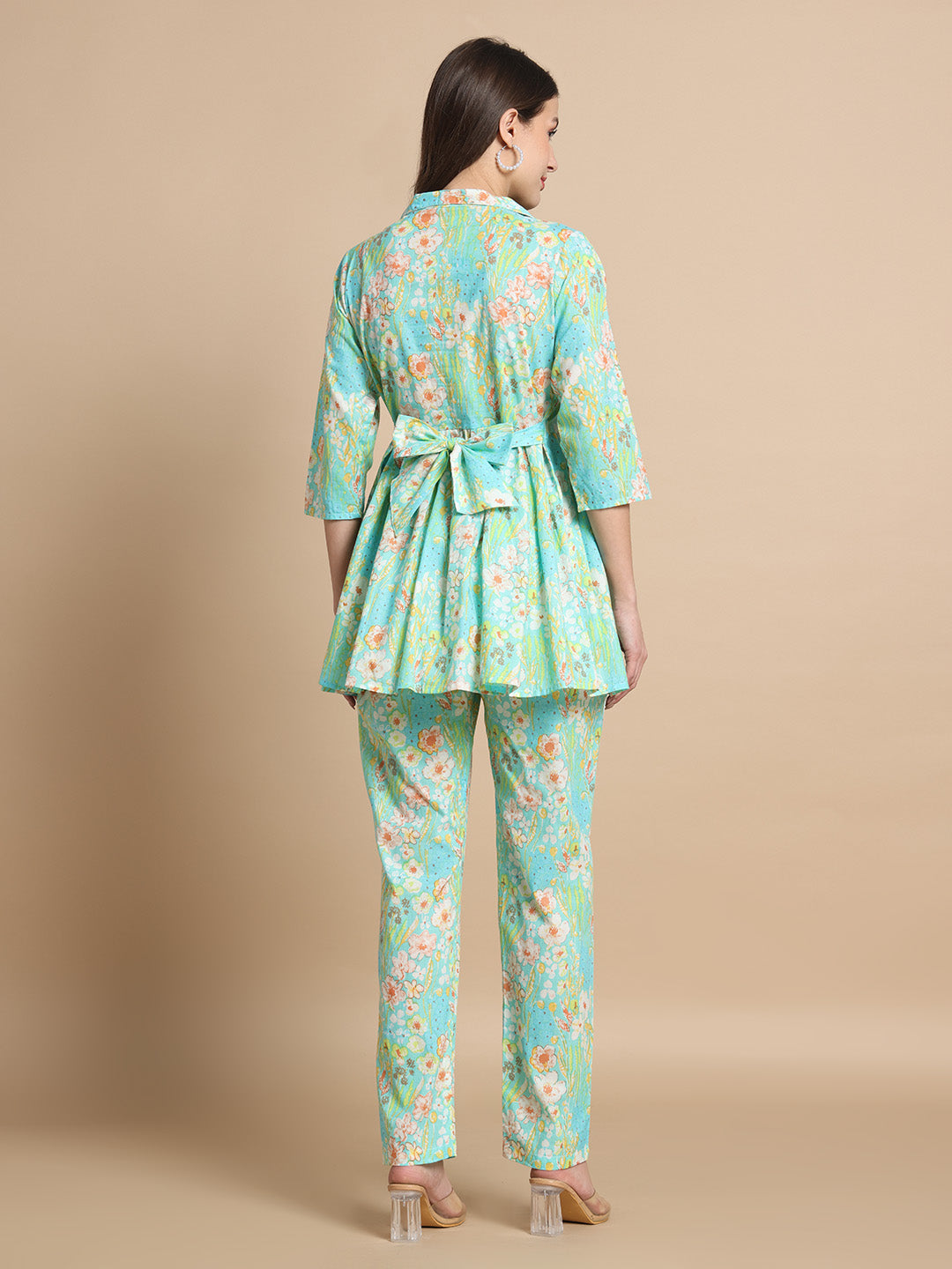 Elegant Mint Green Printed Cotton Co-Ord Set for Women