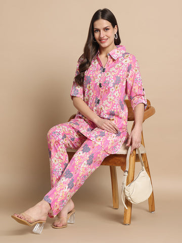 Women's Pink Floral Summer Co-Ord Set