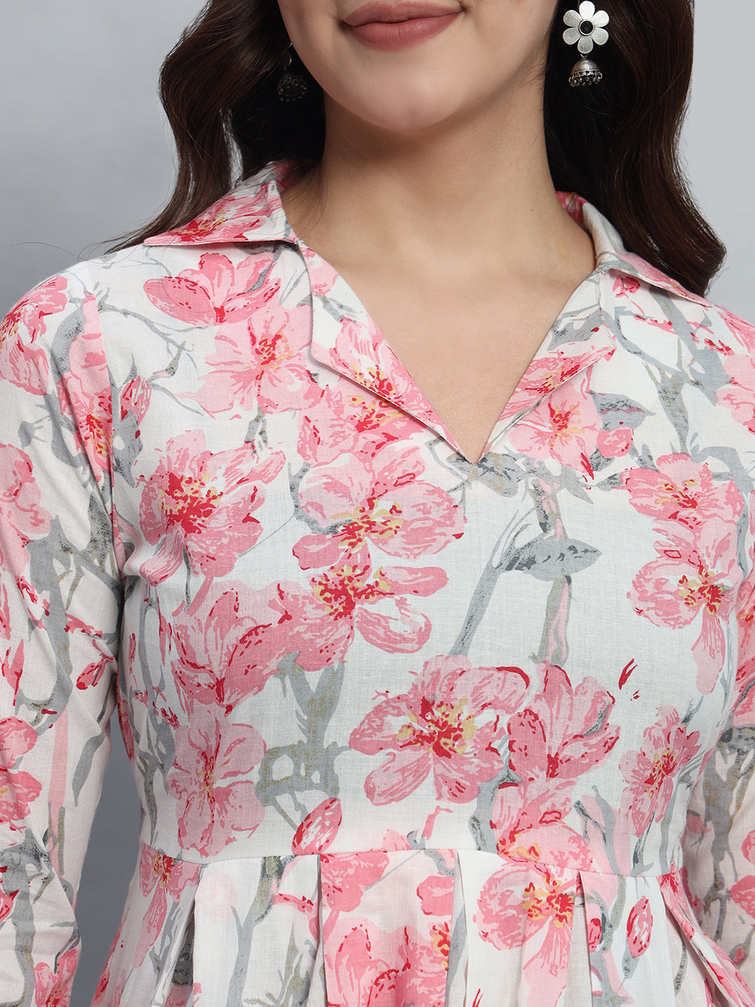 Elegant Floral Printed Cotton Peplum Top & Pant Set