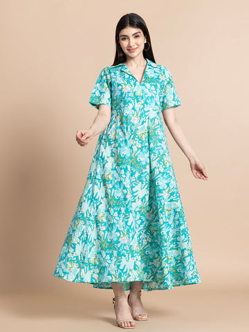 A-Line Cotton Printed Dress for Women Casual Style Gujari Jaipur 