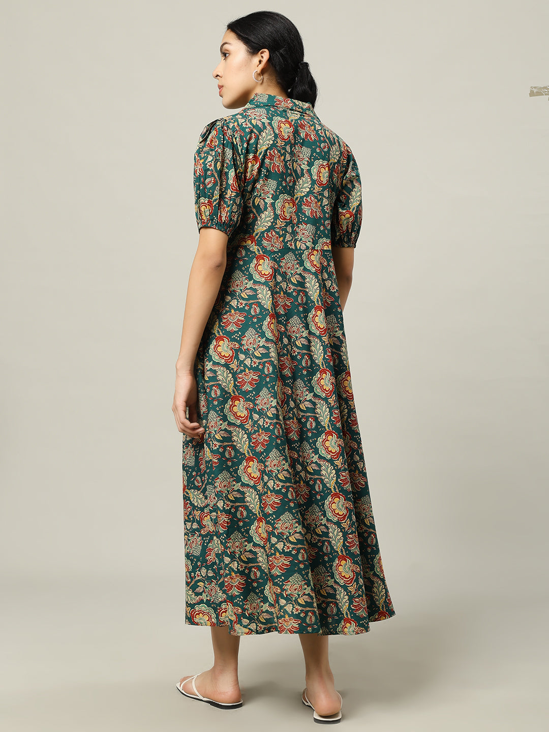 Green Floral Printed Maternity Friendly Midi Dress