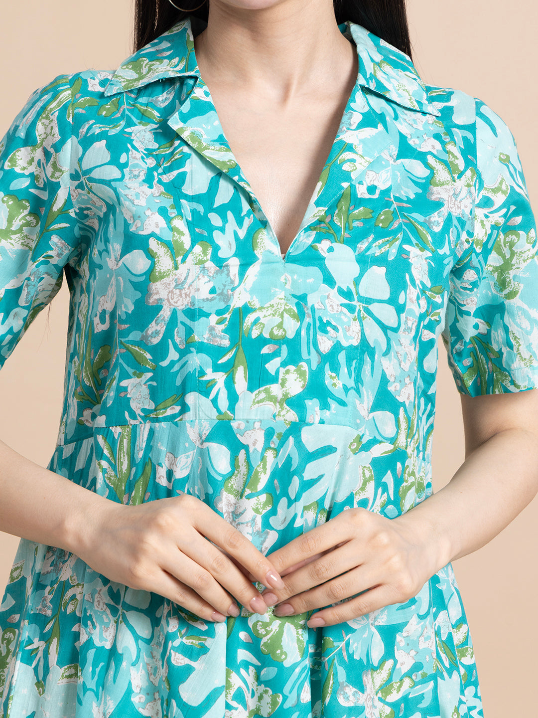 A-Line Cotton Printed Dress for Women Casual Style