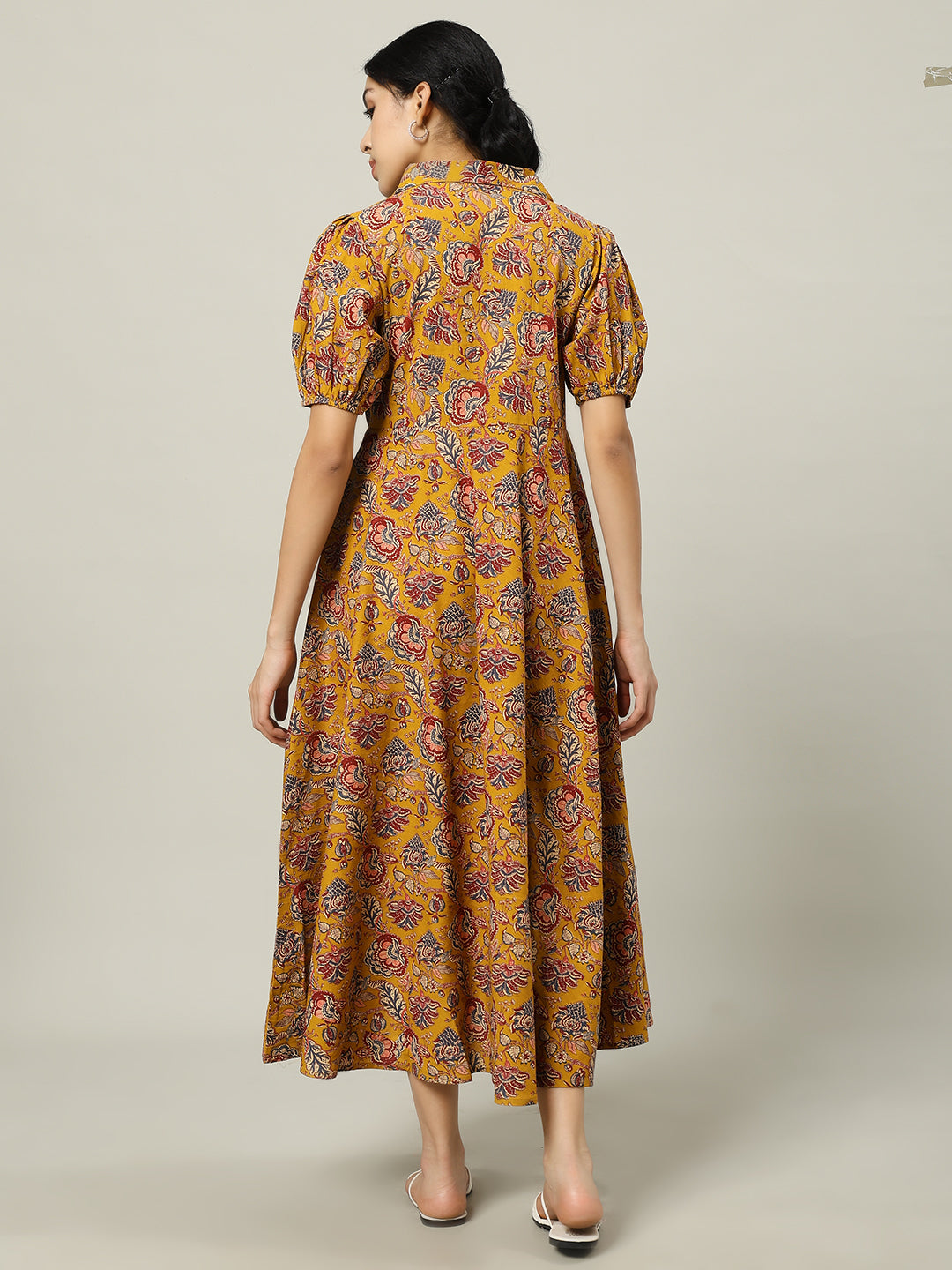 Mustard Floral Printed Maternity Friendly Midi Dress