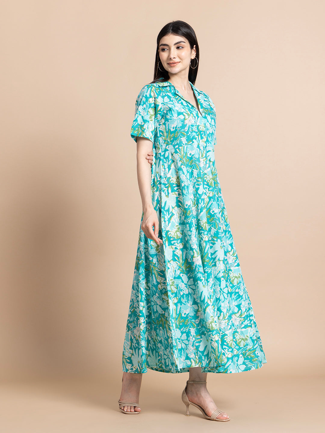 A-Line Cotton Printed Dress for Women Casual Style
