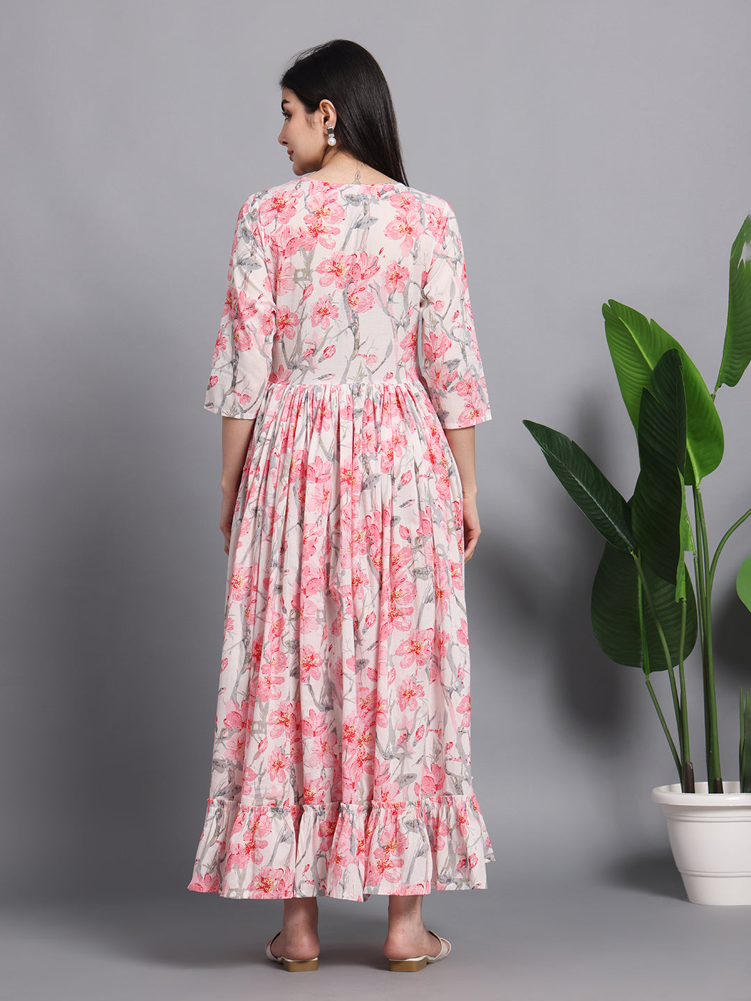 Light Pink Floral Printed Cotton Maternity Kurta for Women