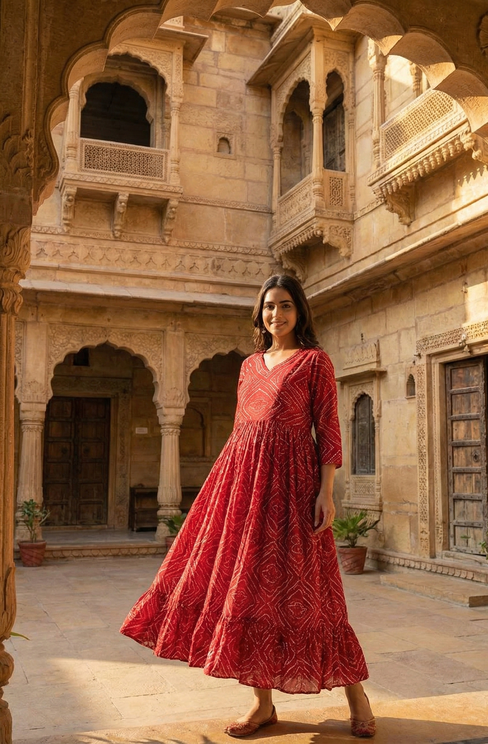 Elegant Floral Print Cotton Anarkali Kurta Set with Dupatta – Breathable Ethnic Wear for Women