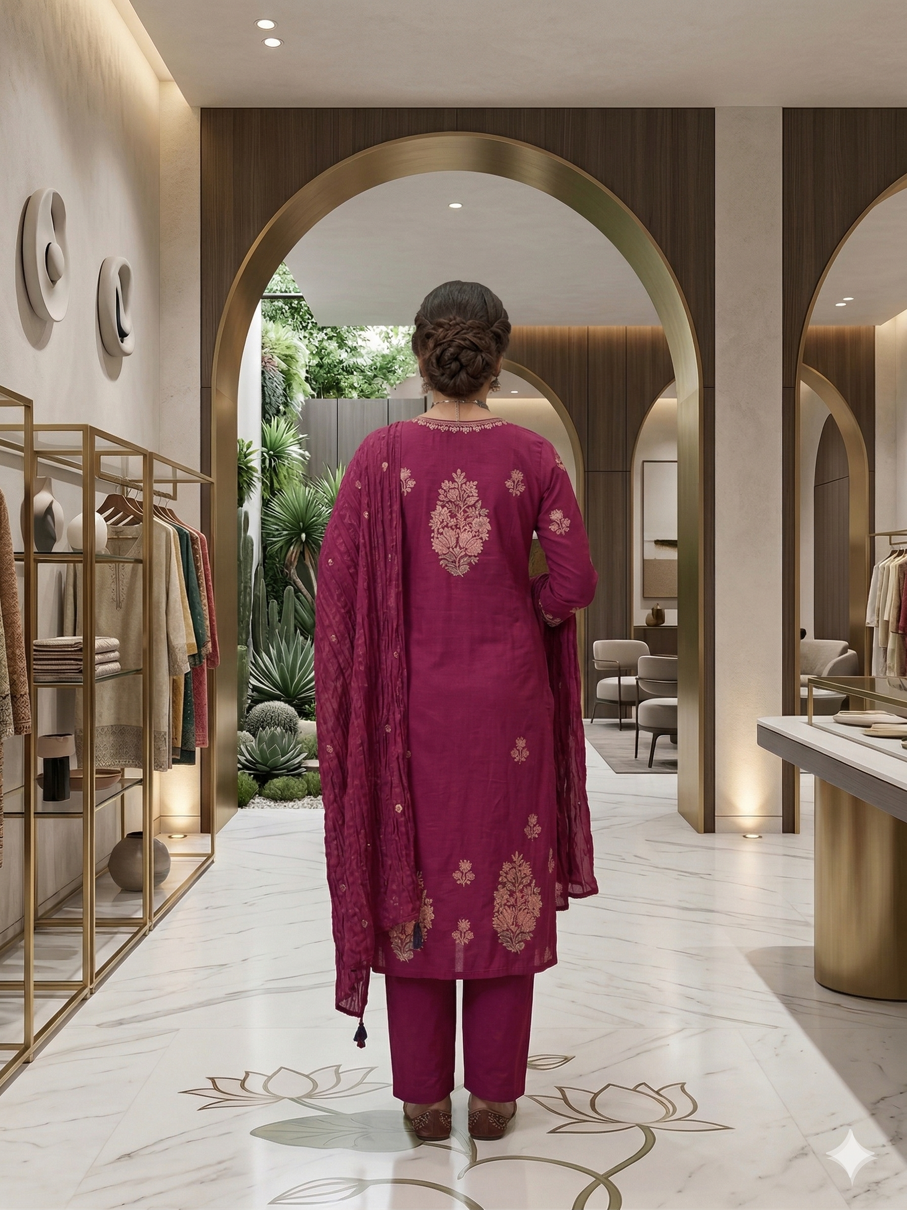 Elegant Magenta Embroidered Kurta Set with Crushed Silk Dupatta