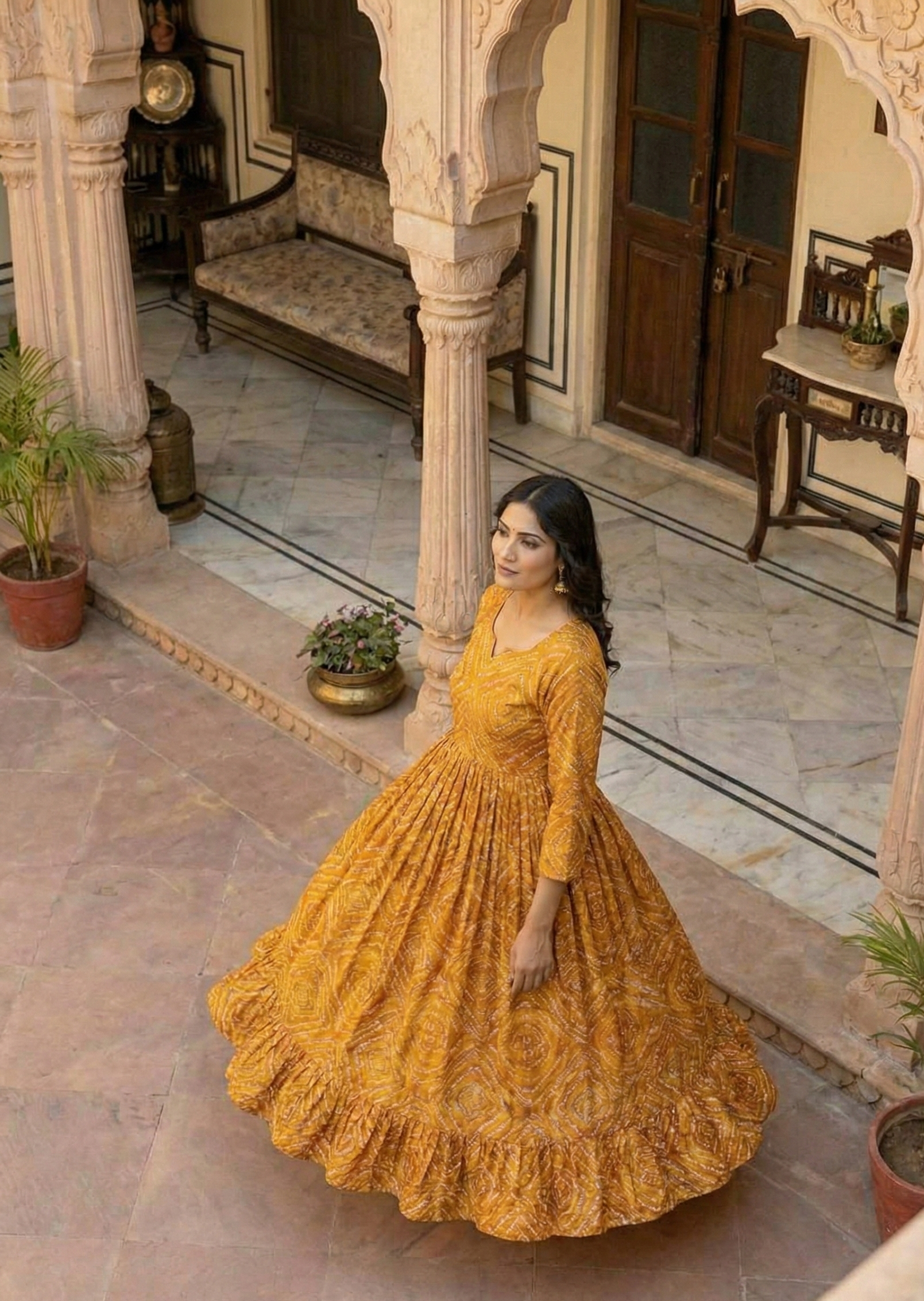 Solid Rayon Anarkali Kurta Set for Women – Long Flared Ethnic Gown with Trousers