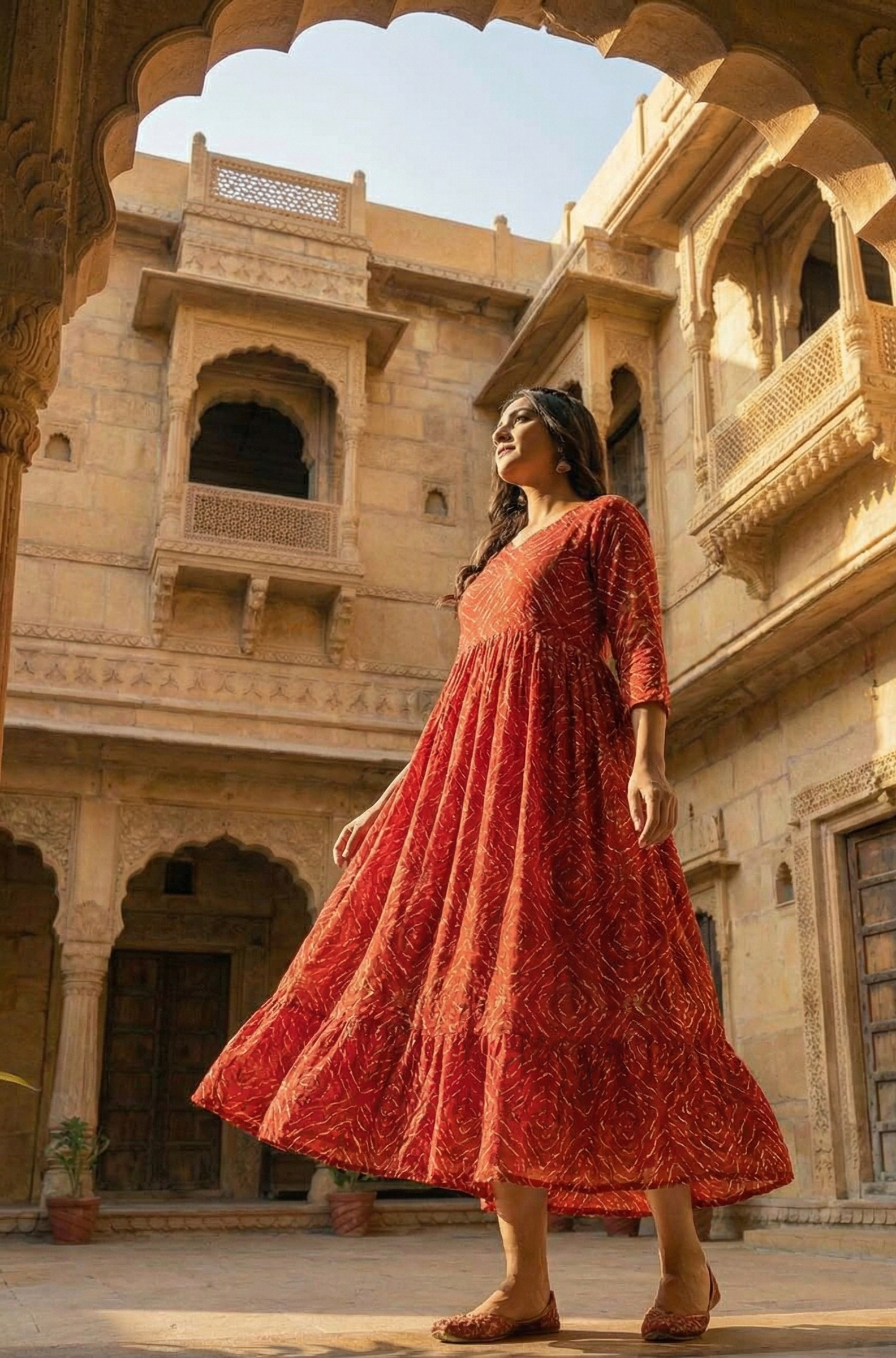 Elegant Floral Print Cotton Anarkali Kurta Set with Dupatta – Breathable Ethnic Wear for Women