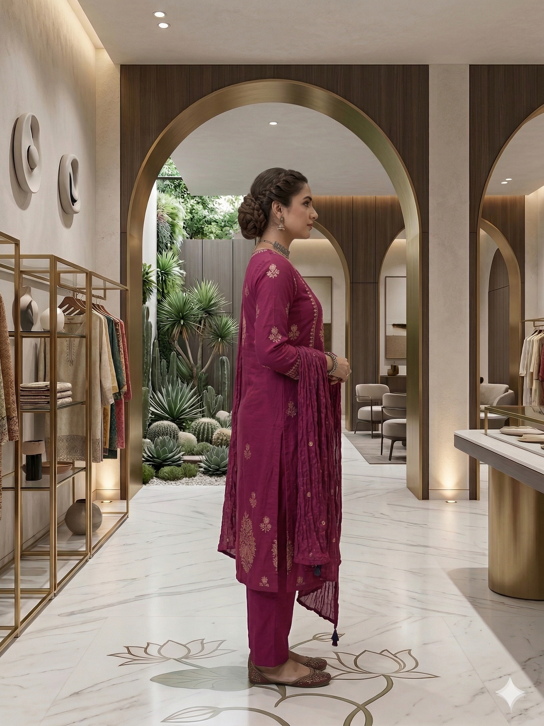 Elegant Magenta Embroidered Kurta Set with Crushed Silk Dupatta