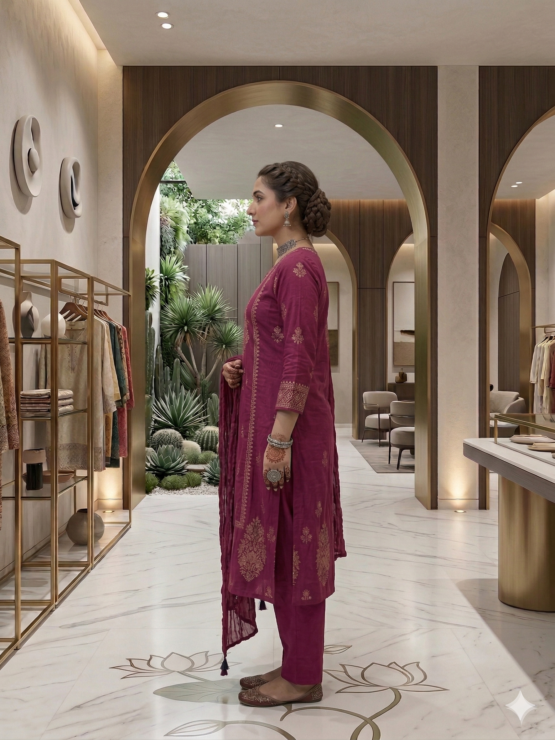 Elegant Magenta Embroidered Kurta Set with Crushed Silk Dupatta