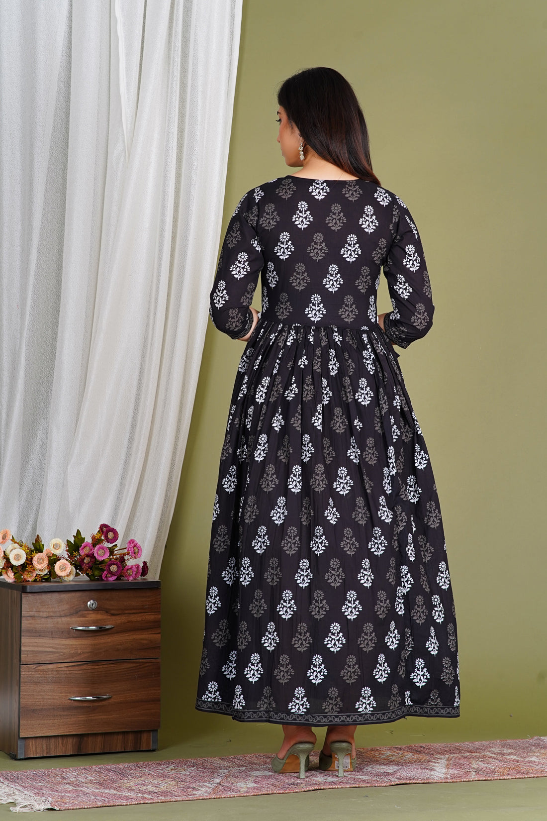 Black Printed Feeding Friendly Maternity Kurta Wear Gujari Jaipur