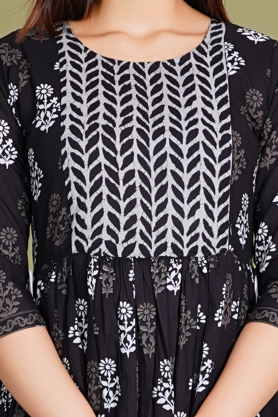Black Printed Feeding Friendly Maternity Kurta Wear